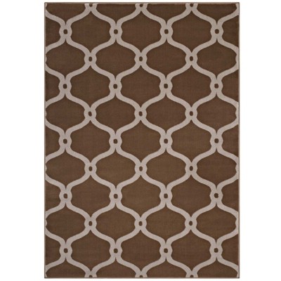 Modway Beltara Chain Link Transitional Trellis 8x10 Area Rug - Dark Tan and Beige,  100% Soft Heat-Set Polypropylene ,  Tight Low Pile Weave