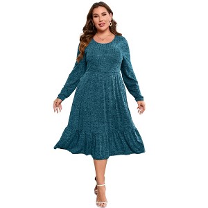 WhizMax Women's Classic Ribbed Knit Sweater Dress Plus Size Stretchy Comfy Casual Fall Dress - 1 of 4