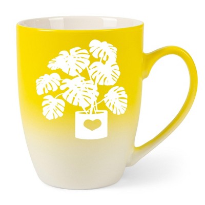 Elanze Designs Botanical Foliage Nature Coffee Cup Mug 12 Ounce Ceramic With Ombre Gradient Elegant Minimalist Monstera in Heart Planter Silhouette