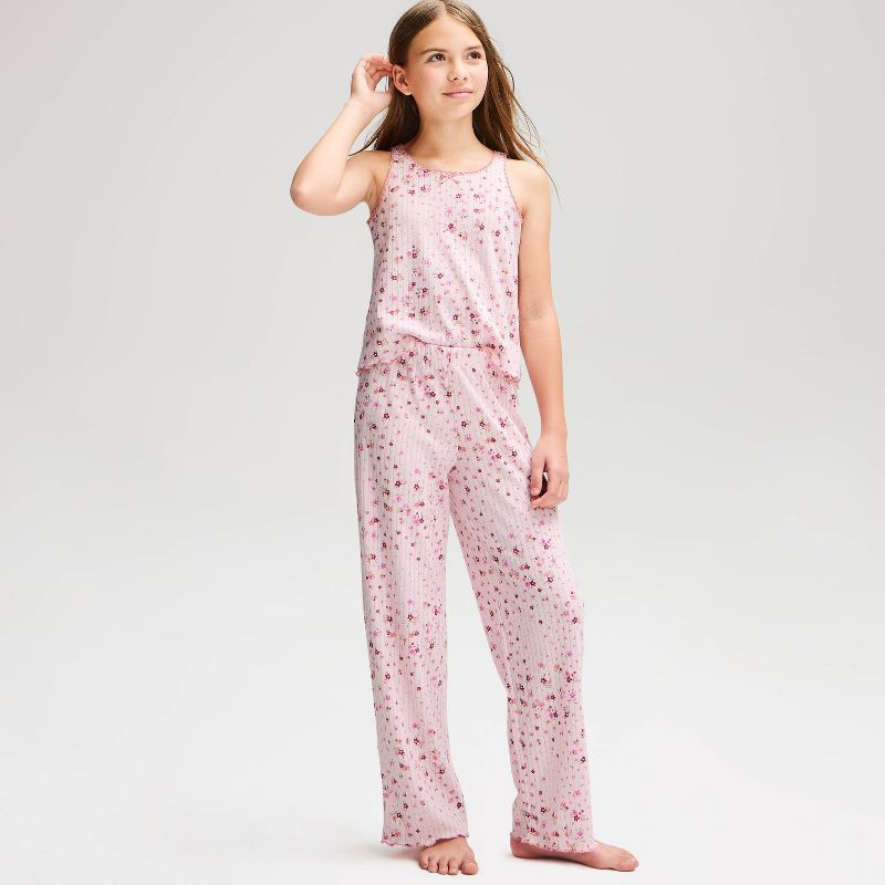 Girls' 2pc Floral Tank and Pants Pajama Set - Cat & Jack™ Light Purple XS