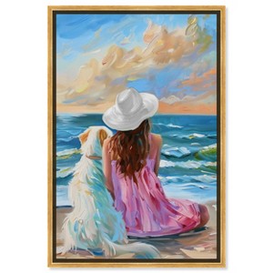Art Remedy Girl and Her Best Friend Colorful Coastal Wall Art Framed - 1 of 4