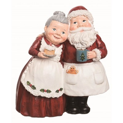 Transpac Resin Multicolor Christmas Santa and Mrs Clause Figurine