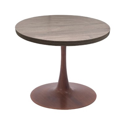 LeisureMod Bristol 27" Round Dining Table with MDF Top and Walnut Steel Pedestal Base for Modern Kitchen and Dining Room