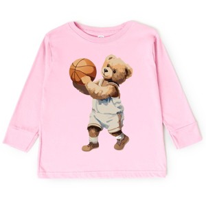 The Juniper Shop Watercolor Basketball Bear Toddler Long Sleeve Tee - 1 of 4
