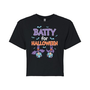 Women's - Dr. Seuss - Batty For Halloween Thing 1 and Thing 2 Cropped Graphic T-Shirt - 1 of 4