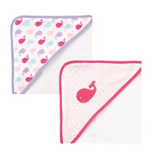 Luvable Friends Baby Girl Cotton Terry Hooded Towels, Pink Whale, One Size - 1 of 1
