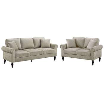 2pc Evok Contemporary Chenille Upholstered Sofa and Loveseat Set - miBasics