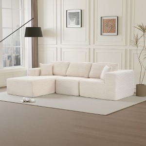 Dovelina Modular Plush Corduroy Sectional Sofa 3-Seat Sofa,Modern Comfy Upholstered Sofa L-Shape Couches with Soft Pillows - 1 of 4