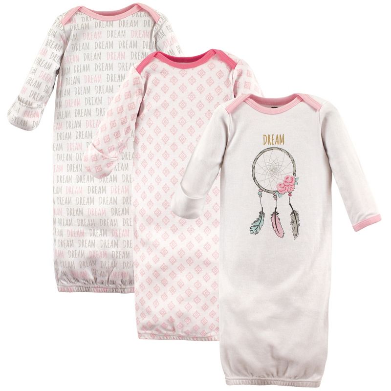 Hudson Baby Infant Girl Cotton Long-Sleeve Gowns 3pk, Dream Catcher, 0-6 Months, 1 of 3