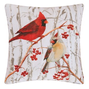 C&F Home 18" x 18" Paired Winter Cardinals in Woods Premium Indoor/Outdoor Christmas Accent Throw Pillow - 1 of 4