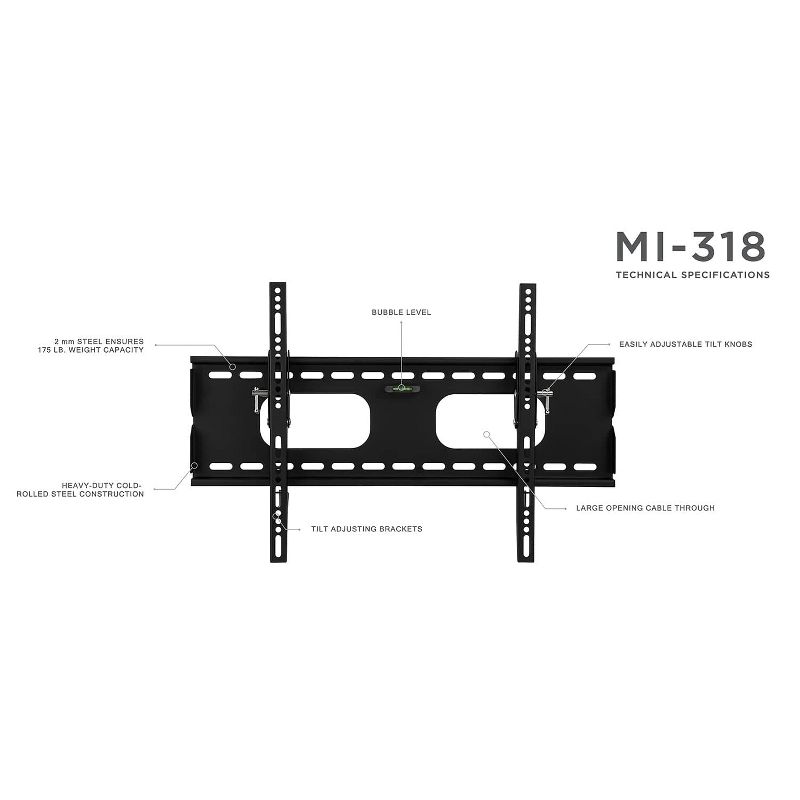 Mount-It! Low-Profile Tilting TV Wall Mount Bracket For 32 - 60 inch LCD, LED, OLED, 4K or Plasma Flat Screen TVs, 175 Lbs. Capacity, 1.5 Inch Profile, 2 of 9