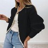 Women's Open Front Cardigan Sweater Fall Casual Knitted Long Sleeve Pearls Trim Outerwear Coat Trendy Clothes - 2 of 3