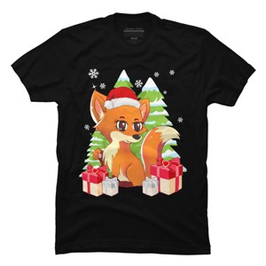 Men's Design By Humans Fox Santa Hat Christmas T Shirt By thebeardstudio T-Shirt - 1 of 4