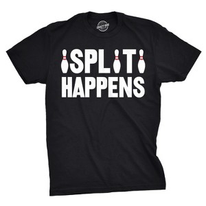 Mens Split Happens Funny Bowling Graphic Text Hilarious Sports T Shirt - Crazy Dog Men's T Shirt - 1 of 4