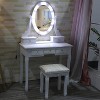 Modern Makeup Vanity, Girls Vanity Set with Lighted Mirror and Cushioned Stool - 3 of 4