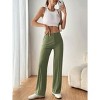 Women Elastic Straight Leg Long Pants High Waisted Summer Fall Casual Work Sweatpants Trousers with Pockets - 3 of 4