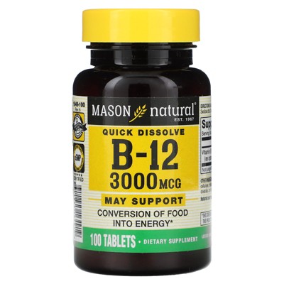 Mason Natural Vitamin B-12, 3,000 mcg, 100 Tablets