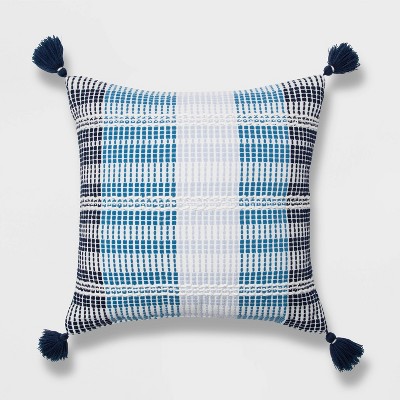 Embroidered Ombre Striped Woven Square Throw Pillow Blue - Opalhouse™