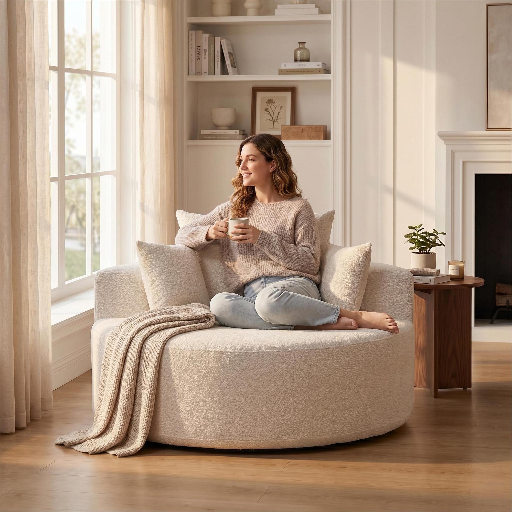 55" Chenille Sponge Single Sofa Bed – No Assembly, Fluffy Modern Sleeper Chair for Living Room, Bedroom & Home Theater