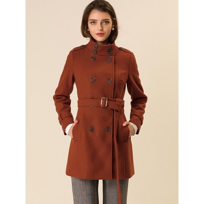INSPIRE CHIC Women's Winter Stand Collar Double Breasted Outwear Coat Brown Medium — фото 3