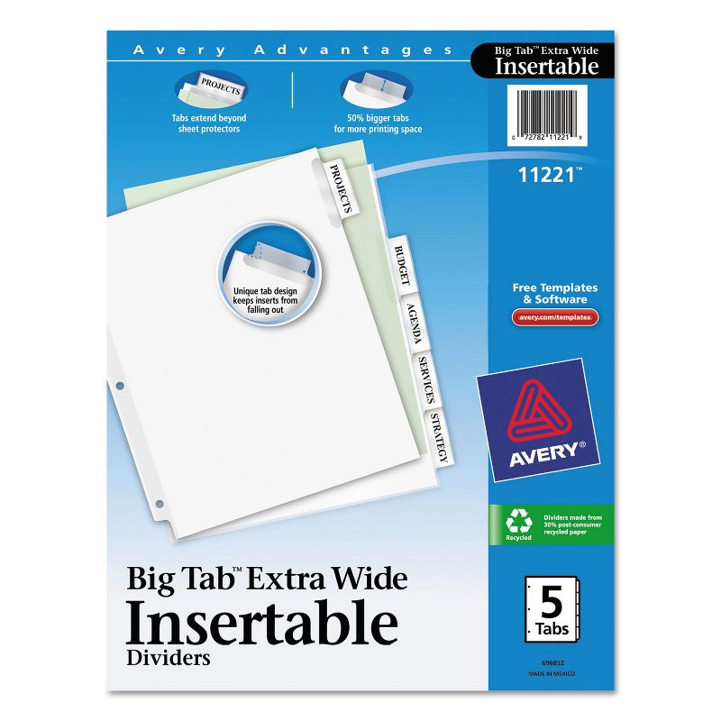 Avery Insertable Big Tab Dividers 5-Tab 11 1/8 x 9 1/4 11221, 1 of 10