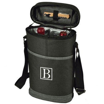 Picnic at Ascot Personalized Two Bottle Wine Cooler with Corkscrew - Charcoal