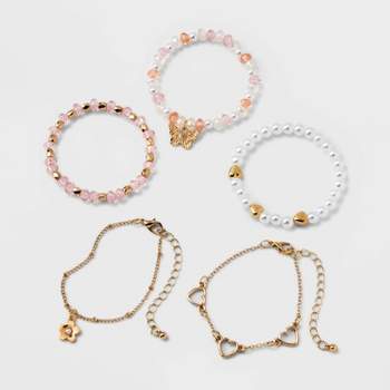 MHS.SUN Lemon slice/Heart/Cake Pendant Bracelets DIY Beaded Charms  Bracelets Fashion Elasitc Bangles For Kids Girls Jewelry 4PCS