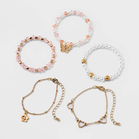 Girls' 5pk Mixed Bracelet Set With Flower And Butterfly Charms