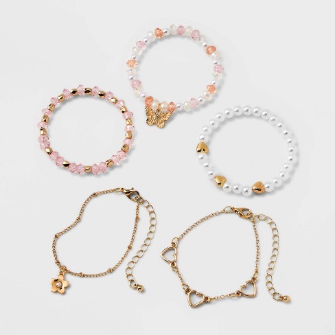 Girls' 5pk Mixed Bracelet Set with Flower and Butterfly Charms - Cat & Jack™