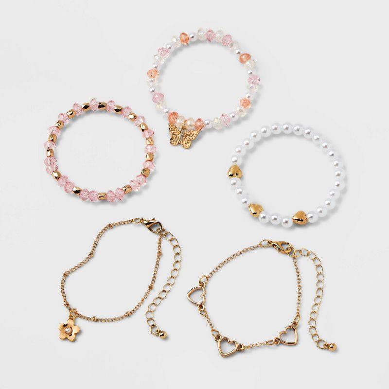 Girls&#39; 5pk Mixed Bracelet Set with Flower and Butterfly Charms - Cat &#38; Jack&#8482;, 1 of 5