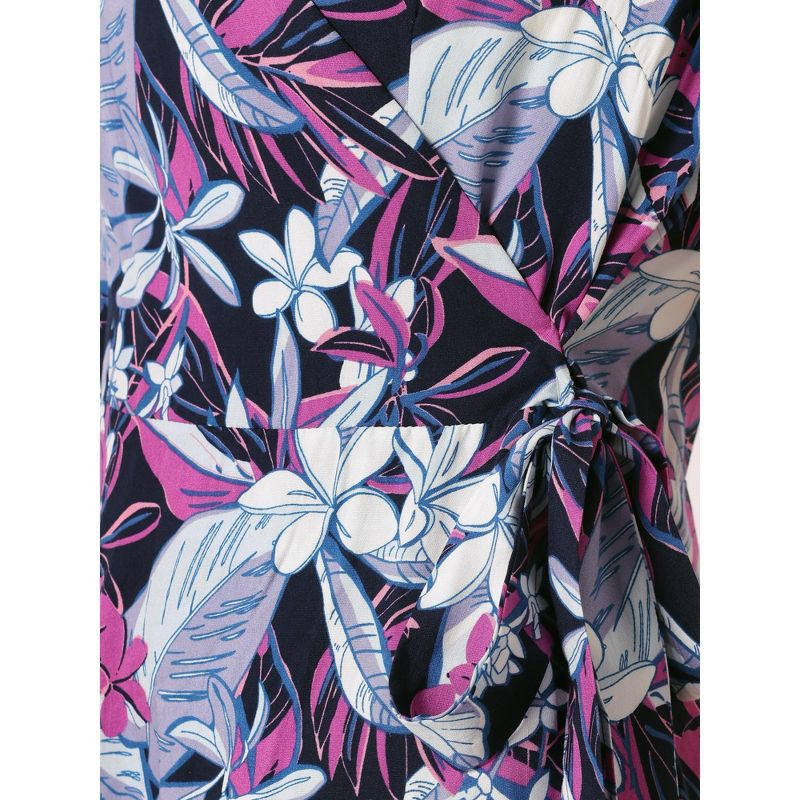 Allegra K Women's Tie Waist Beach Tropical Floral Printed Midi Wrap Dress, 5 of 7