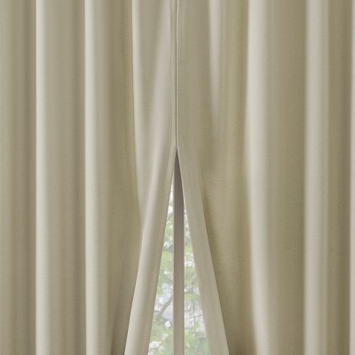 2pc 52"x96" Sun Zero Blackout Aria Magnetic Closure Back Tab Curtain Panel Pair Cream: Energy Efficient, Noise Reduction