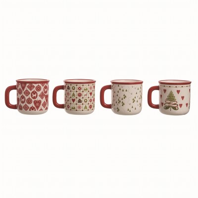 Transpac Ceramic Multicolor Christmas Quilted Mug Set of 4