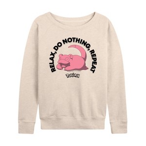 Women's - Pokémon - Relax, Do Nothing Lightweight French Terry Wide Neck Long Sleeve Shirt - 1 of 4