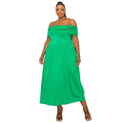 L I V D Women's Hayek Off Shoulder Maxi Dress, Green, 3X
