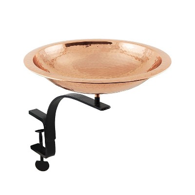 13.5" Hammered Copper Birdbath with Rail Mount Bracket - Achla Designs