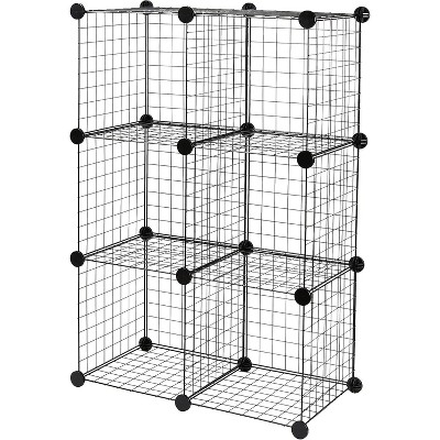 6 Cube Wire Grid Stackable Storage Shelves, 12.6 x 26 x 38 inches, White