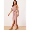 Seta T Women's Spaghetti Straps Sleeveless V Neck Tie Waist Split Wide Leg Jumpsuits - 2 of 4