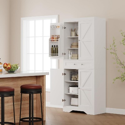 70" Tall Kitchen Pantry Cabinet, Freestanding Cupboard Storage Cabinet with 4 Doors, Kitchen Hutch Bar Cabinet for Laundry Dining Room Bathroom