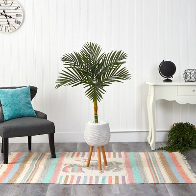 4.5-ft Green Faux Palm Tree in White Textured Planter