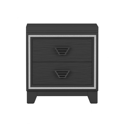 TiramisuBest Elegant Nightstand with Metal Handle and Sparkling Shiny Decoration, Bedside Table with 2 Drawers with Black for Nightstands