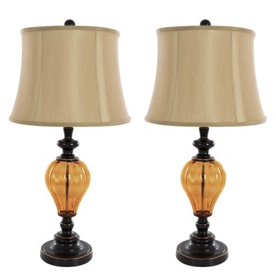 Table Lamps Amber Glass Set of 2 (Includes LED Light Bulb) - Yorkshire Home