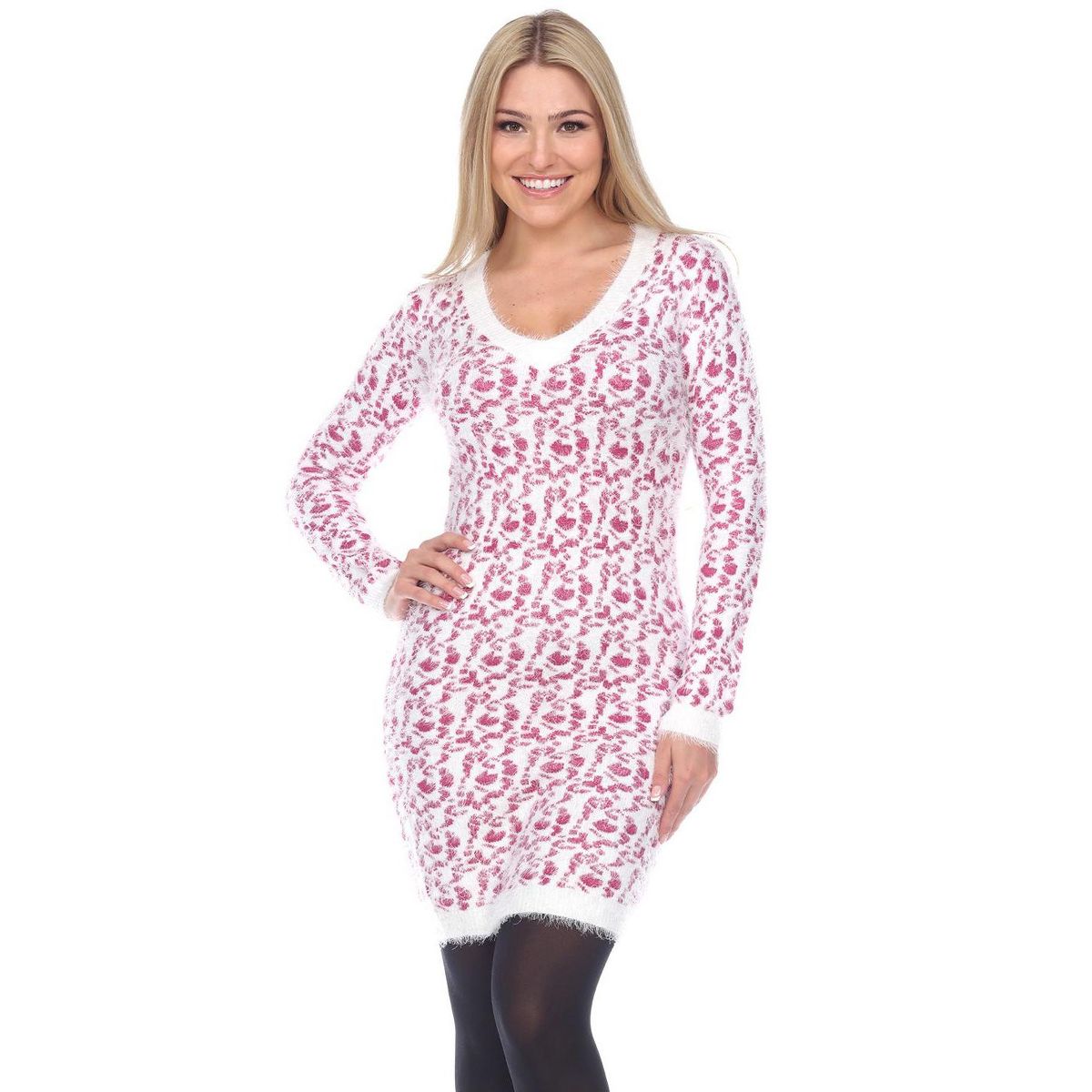 Women's Angora Leopard Print Sweater Dress - White Mark - thumbnail 10
