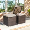 Costway 2PCS Patio Rattan Ottomans Seat Side Table Storage Box Footstool with Cushions Red/Grey/Black - 3 of 4