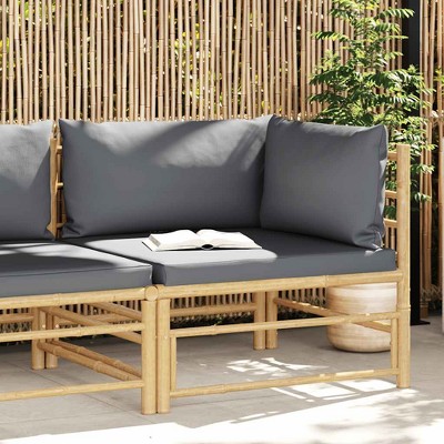 Patio Corner Sofa with Dark Gray Cushions Bamboo vidaXL