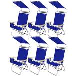 Copa Big Tycoon Aluminum and Wood 4 Position Portable Folding Lounge Chair with Canopy and Pouch for Beach, Lake, Park, and Backyard, Blue (6 Pack)