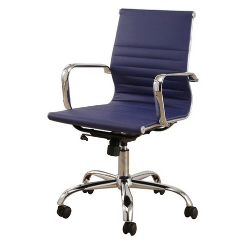 Jackson Silver Finish Leather Office Chair Navy Blue Abbyson