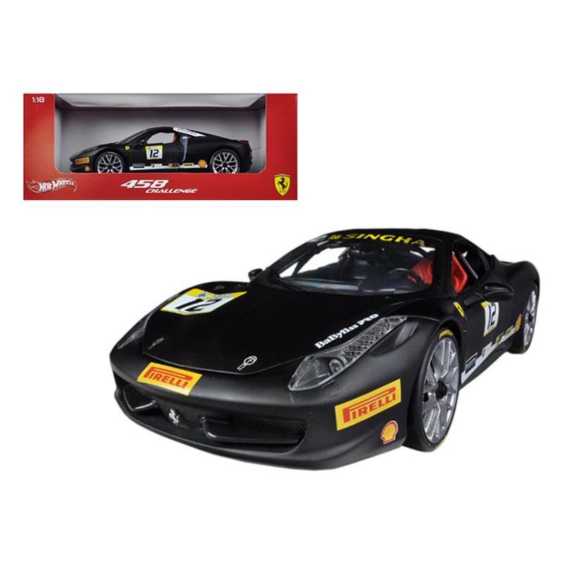 Ferrari 458 Challenge Matt Black #12 1/18 Diecast Car Model by Hot Wheels, 1 of 4