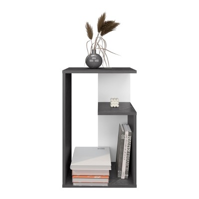 Syemin End Tables S-Shaped Side Table, 1 Shelf Small Spaces Nightstand, 2-Tier Bedside Table, Modern Compact Snack Table, Grey, 11.8"*15.7"*24.9"