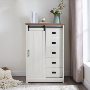 5 Drawer Dresser With Sliding Barn Door, Farmhouse 47" Tall Chest of Drawers, Storage Organizer Dresser for Bedroom Hallway Living Room - 1 of 4
